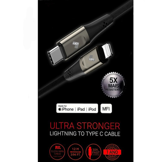 Cabo Ultra Stronger Type-C MFI 2m preto