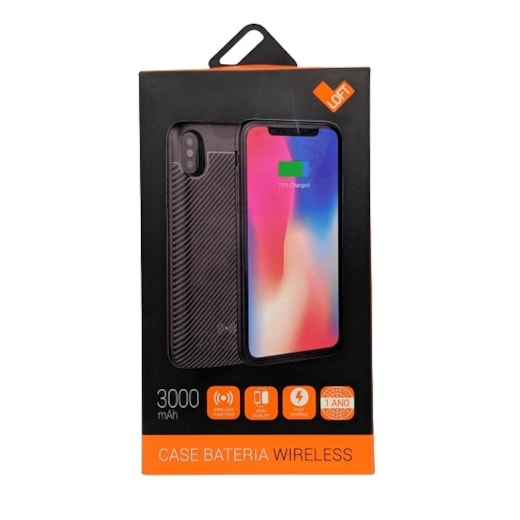 Capa bateria wireless iphone x xs 3000mAh preta