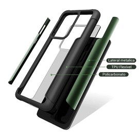 Capa Capinha Case Arm Loft Transparente com Borda Prata de Policarbonato Ultra Resistente e Soft TPU para Samsung S20 Ultra