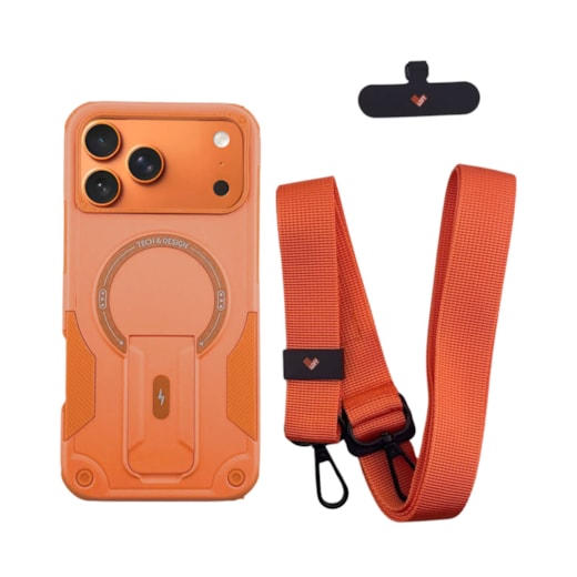 Capa com cordão iPhone 17 Pro Max laranja