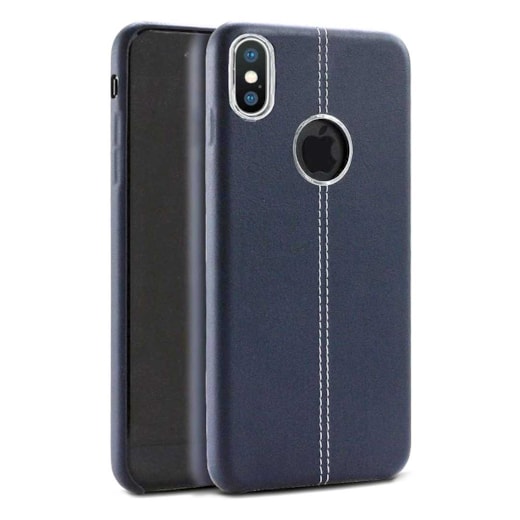 Capa couro pesponto iphone x xs azul marinho