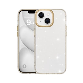 Capa Metalring Glitter iPhone 14 Plus Dourada
