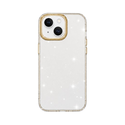 Capa Metalring Glitter iPhone 15 Plus dourada