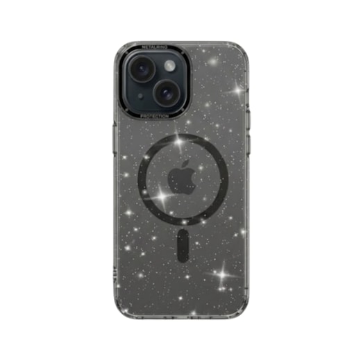 Capa Metalring Glitter Magsafe iPhone 15 preta