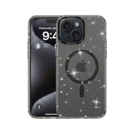 Capa Metalring Glitter Magsafe iPhone 15 preta