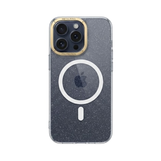Capa Metalring Glitter Magsafe iPhone 15 Pro Dourada