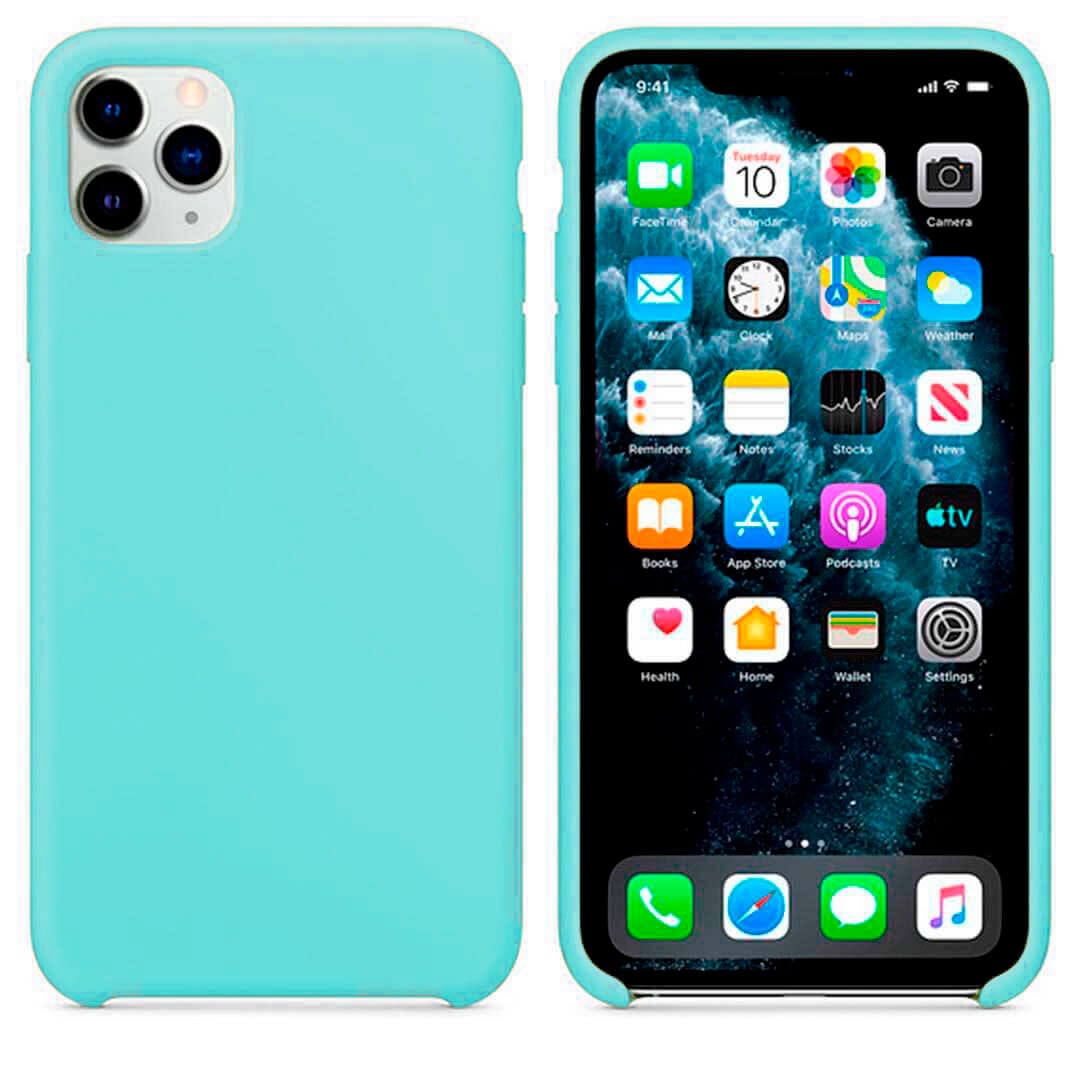 Capa premium silicone iPhone 11 Pro Max verde água.