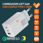 Carregador Loft Gan USB e Duplo Type C 100W preto