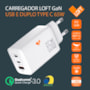 Carregador Loft Gan USB e Duplo Type C 65W branco