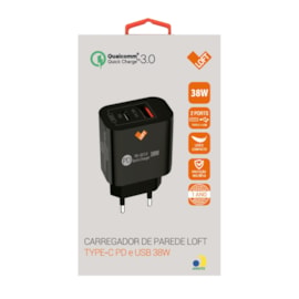 Carregador loft type c e usb PD 38W pr