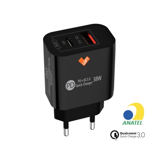 Carregador loft type c e usb PD 38W pr