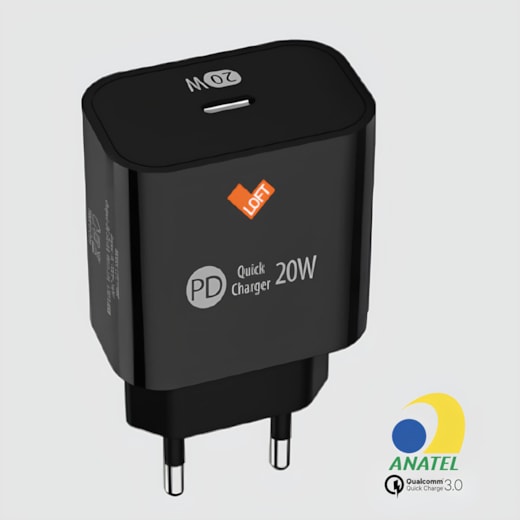 Carregador loft type c PD 20W preto