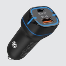 Carregador veicular type c e usb PD QC3.0 20W pr