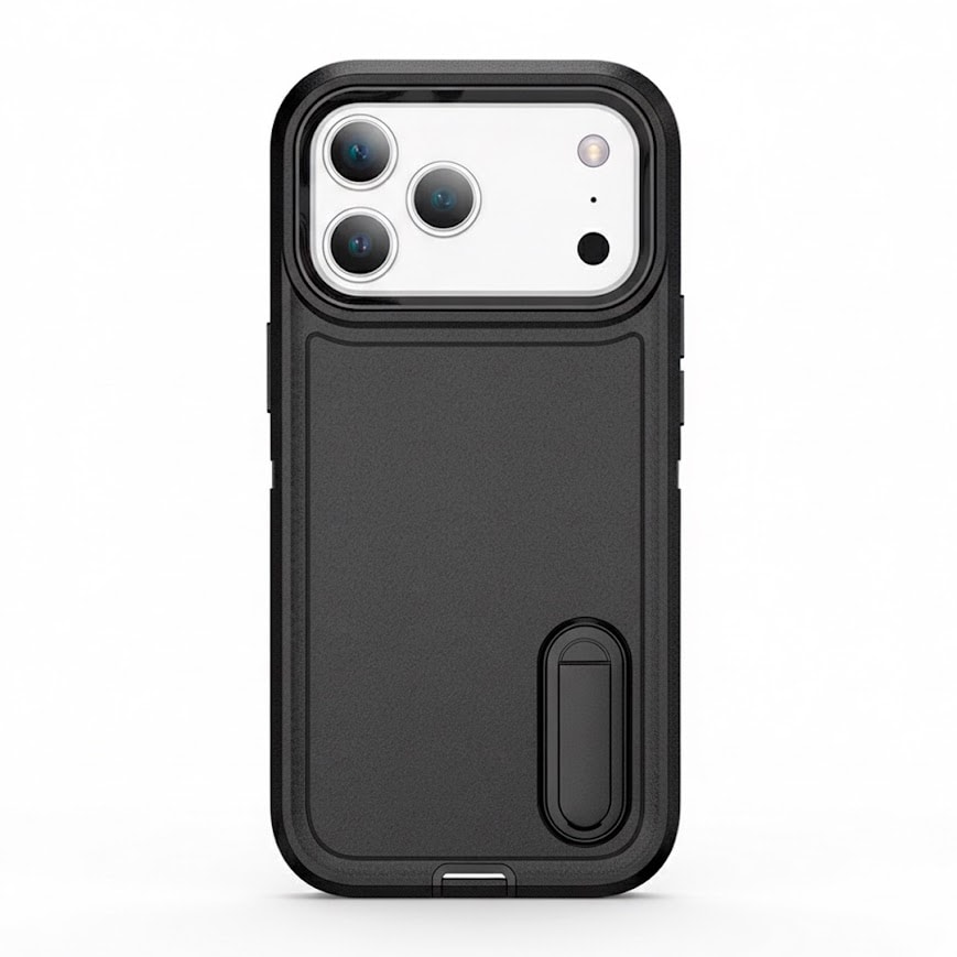 Capa Triple Defense Preta para iPhone 17 Pro Max – Suporte