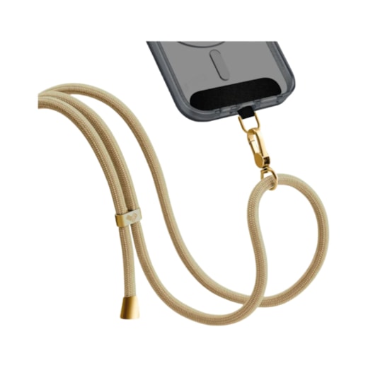 Cordão para Smartphone Nylon 160cm bege e dourado