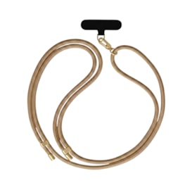 Cordão para Smartphone Nylon 160cm bege e dourado
