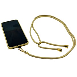 Cordão para Smartphone Nylon 160cm bege e dourado