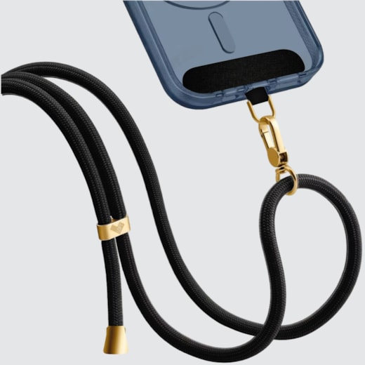 Cordão para Smartphone Nylon 160cm preto e dourado